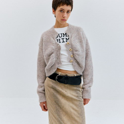 antenna effect新款复古秋冬抽褶慵懒短款毛衣开衫