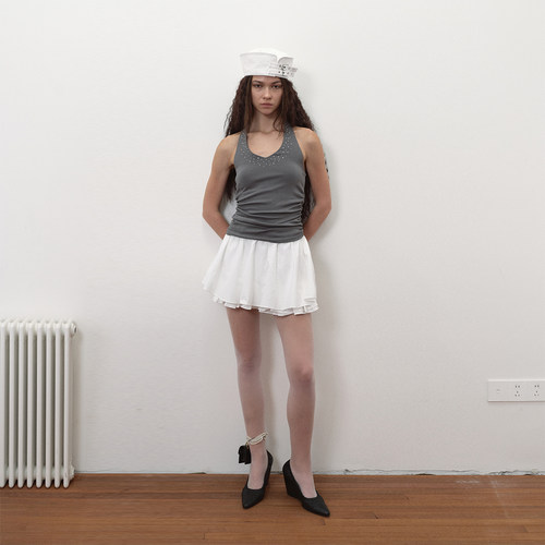 antenna effect 复古夏季A字无腰头格子蓬蓬短裙裤防走光