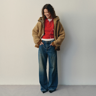 antenna effect秋新款复古水洗宽松做旧牛仔裤