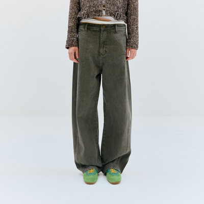 经典复古分割弯刀做旧水洗牛仔裤