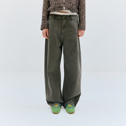 经典复古分割弯刀做旧水洗牛仔裤