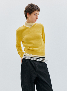 antenna effect 复古小V领基础款长袖羊毛毛衣针织秋冬慵懒毛衫女