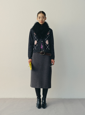 antenna effect复古经典菱格学院风智性羊毛混纺针织休闲开衫毛衣