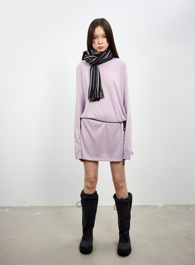 antenna effect 复古串珠腰绳宽松长袖嬉皮风套头长上衣秋冬T恤裙