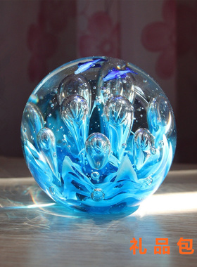 热销北欧玻璃装饰水晶球工艺品生日礼物海洋摆件鱼缸造景博山手工