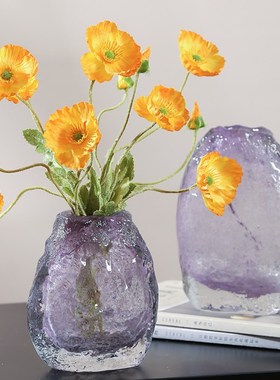 热销艺术琉璃紫色花瓶摆件现代简约客厅茶几电视柜玄关可水培花器