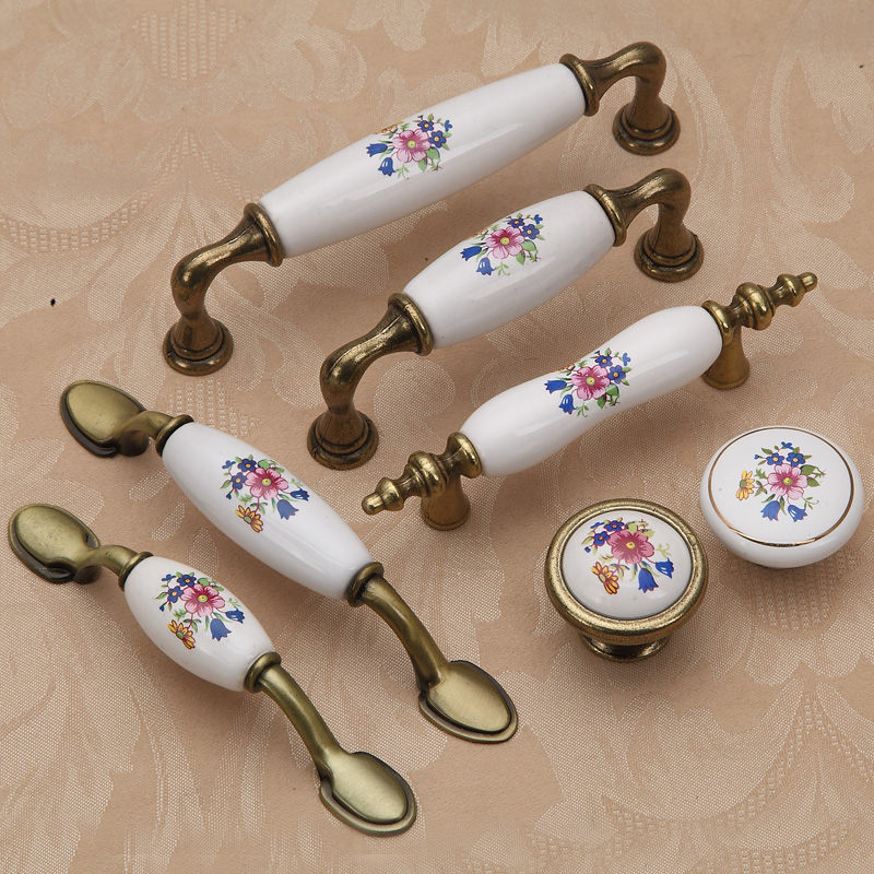 热销欧式陶瓷拉手青古铜柜门把手现代简约仿古拉手抽屉家具陶瓷小