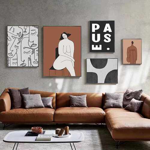新款直销北欧客厅装饰画简约现代组合挂画小众风格墙画复古沙发背