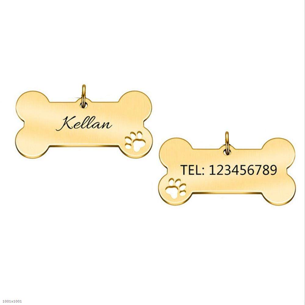 新款直销外贸现货不锈钢骨头宠物狗牌挂饰脚掌镂空时尚项圈金属防