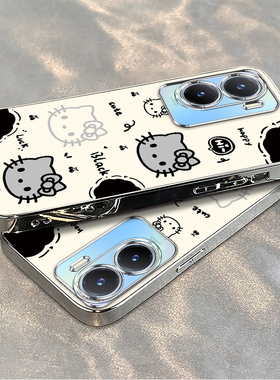 适用vivoy35手机壳y36新款Y375g黑白kt猫y31s硅胶套y35m+全包y31s标准版防摔y33s软y32t男y30g外壳viv0Y3女