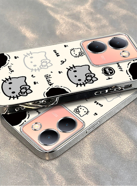 适用vivoy78手机壳新款y77e黑白kt猫y76s硅胶保护套vovoy7s全包y78十防摔y73s外壳viviy75s男5g女y72t卡通m