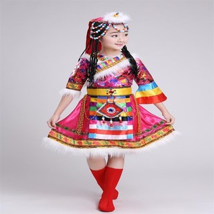 民族服裝 新款 l藏族舞族蹈演少出服裝 童少兒西藏?cái)?shù)民表演服飾水袖