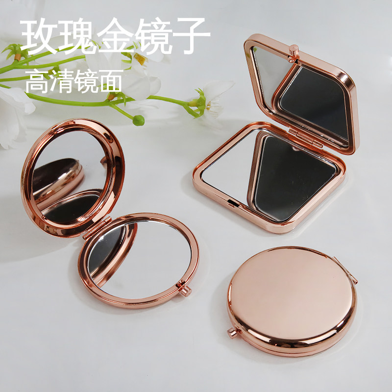 金属双面随身便携带化妆小镜子口袋折叠迷你高级手持圆镜放大精致