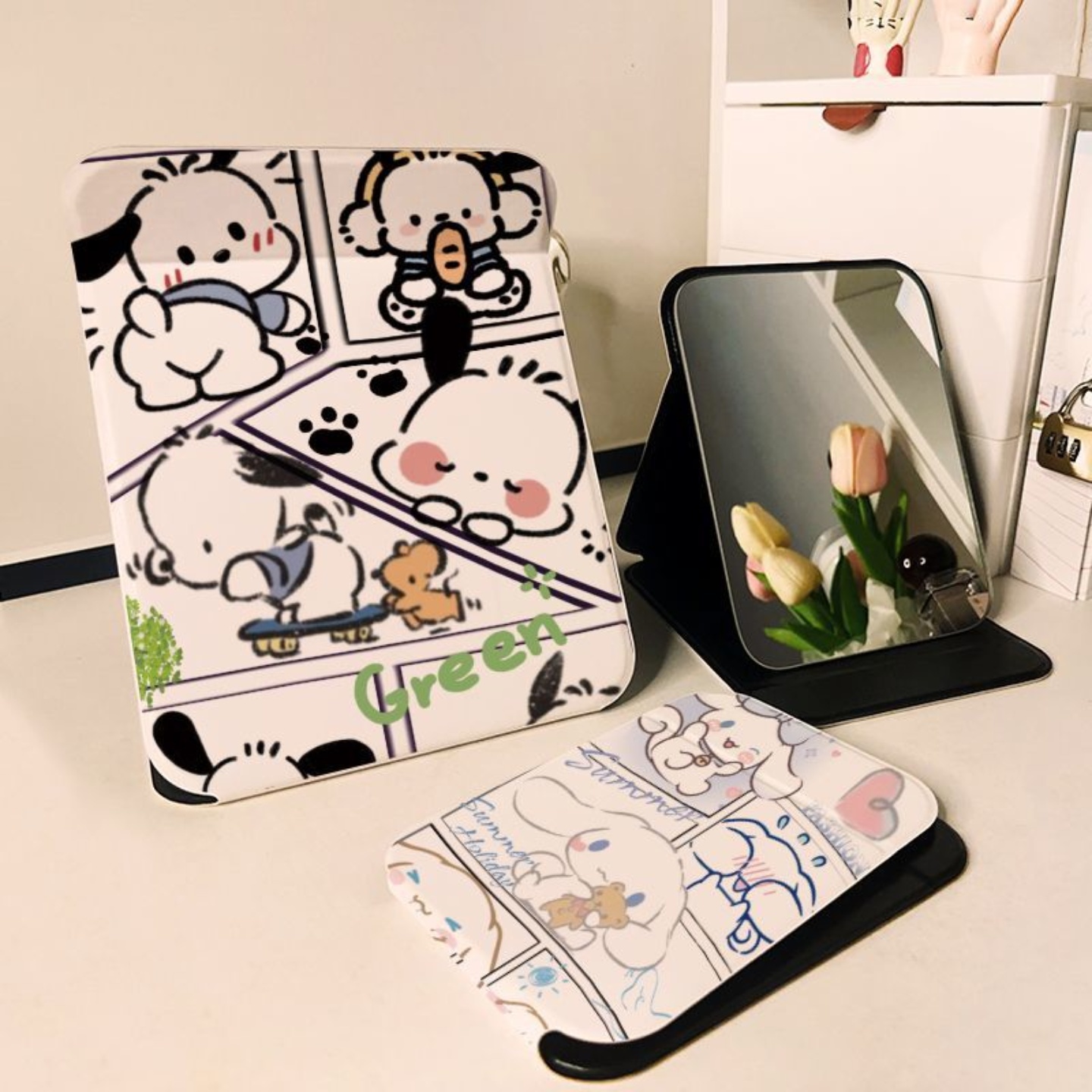 可爱大耳狗随身折叠化妆镜子