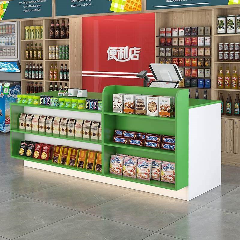 热销多层板台柜便利店超市前台收银台接待店铺实木吧台展示架转角
