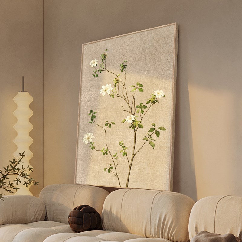 热销侘寂风客厅装饰画日式绿植沙发背景墙挂画原木风抽象简约玄关