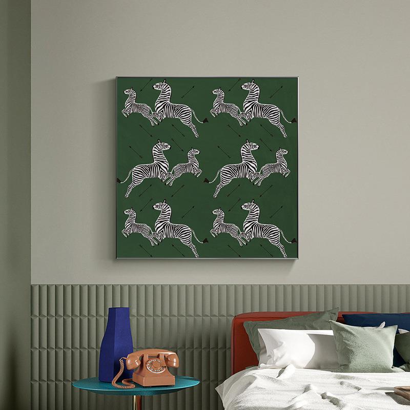 现代简约客沙厅装饰复古绿色TGW斑马发背画景墙壁玄画关卧室挂画A图片