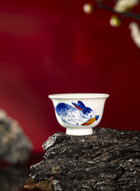 【景德镇溯源】墨舍柴窑兔小号压手杯moshe1469