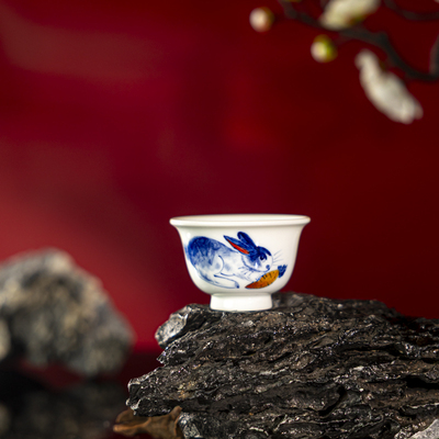 【景德镇溯源】墨舍柴窑兔小号压手杯moshe1469