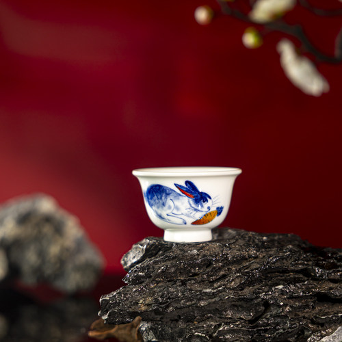墨舍柴窑兔小号压手杯纯手工手绘茶具景德镇陶瓷主人杯moshe1469
