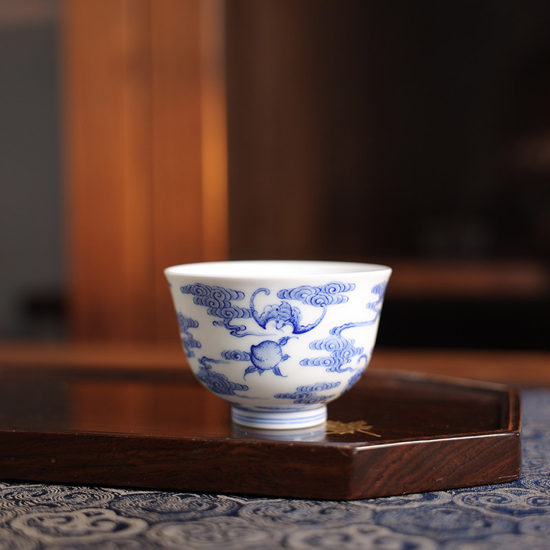 墨舍九段福寿延年单杯主人杯纯手工茶具景德镇陶瓷名窑口喝茶杯子