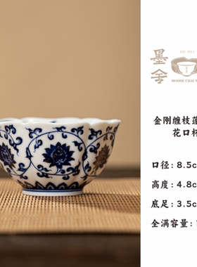 墨舍柴窑金刚缠枝莲六方花口杯（内外满绘）moshe487
