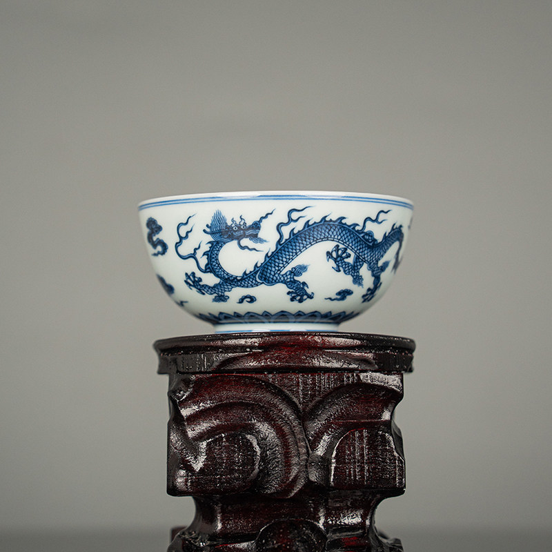 春风祥玉丨青花双龙墩式杯（八字珍藏）景德镇陶瓷高档茶具主人杯图片