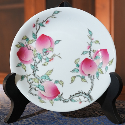 墨舍珍藏三桃小盖碗茶具套组粉彩茶杯壶承