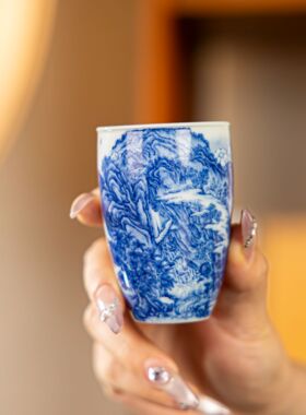 【墨舍名窑】墨尚观山青花庐山瀑布杯 msgs49陶瓷高档家用