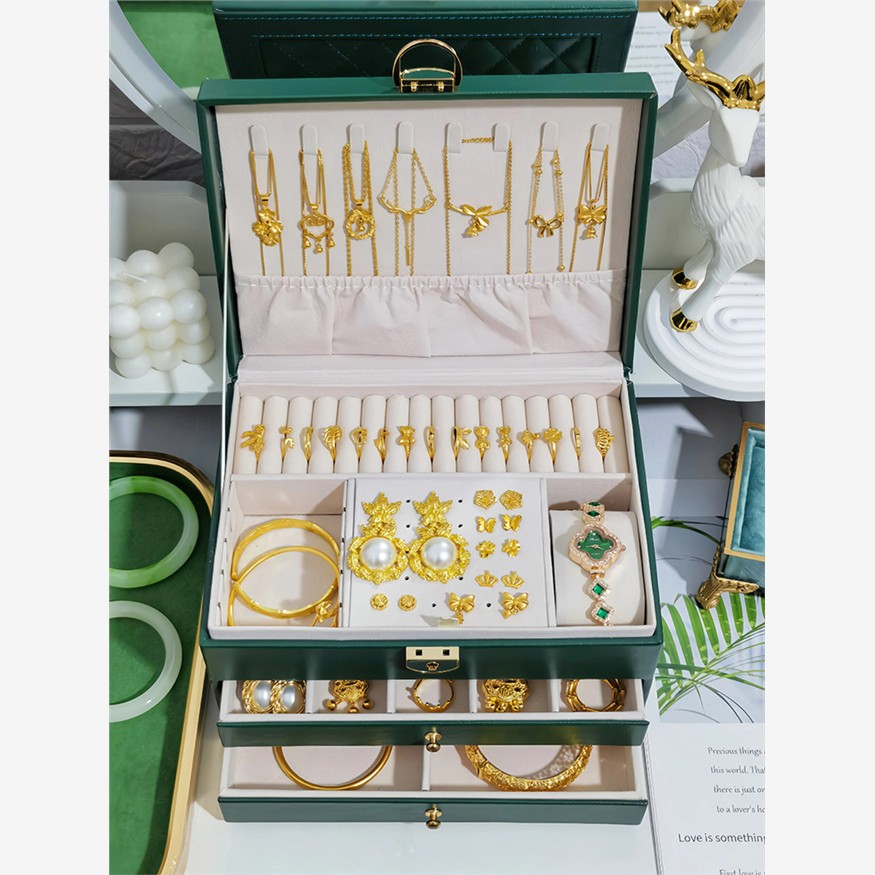 首饰收纳盒高档精致2025新款项链耳环耳饰手镯戒指饰品黄金珠宝箱