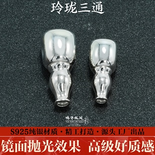 s925纯银玲珑三通潜水艇佛头文玩配饰手串手持金刚菩提长串配件