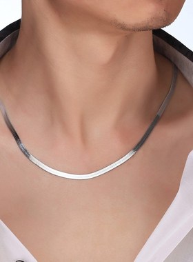 925银饰 男士饰品 短款银项链 男士项链 情侣男女扁刀片配链