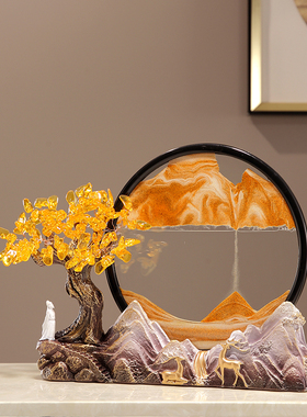 水晶发财树d流沙画创意摆件沙漏新中式客厅禅意玄关酒柜解压装饰