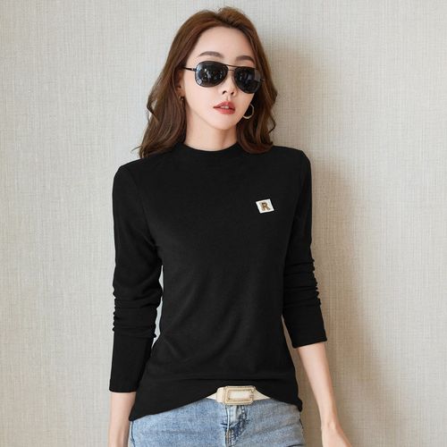 长袖T恤女新款弹力修身女装纯色上衣打底衫休闲春秋女士体恤