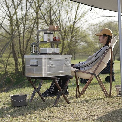 户外折叠露营冰桶架木质便捷营地野外简易置物保温冰桶箱支架