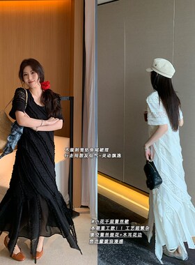 NAZ那子大码小花千层蕾丝拼接不规则长裙胖mm韩系显瘦短袖连衣裙