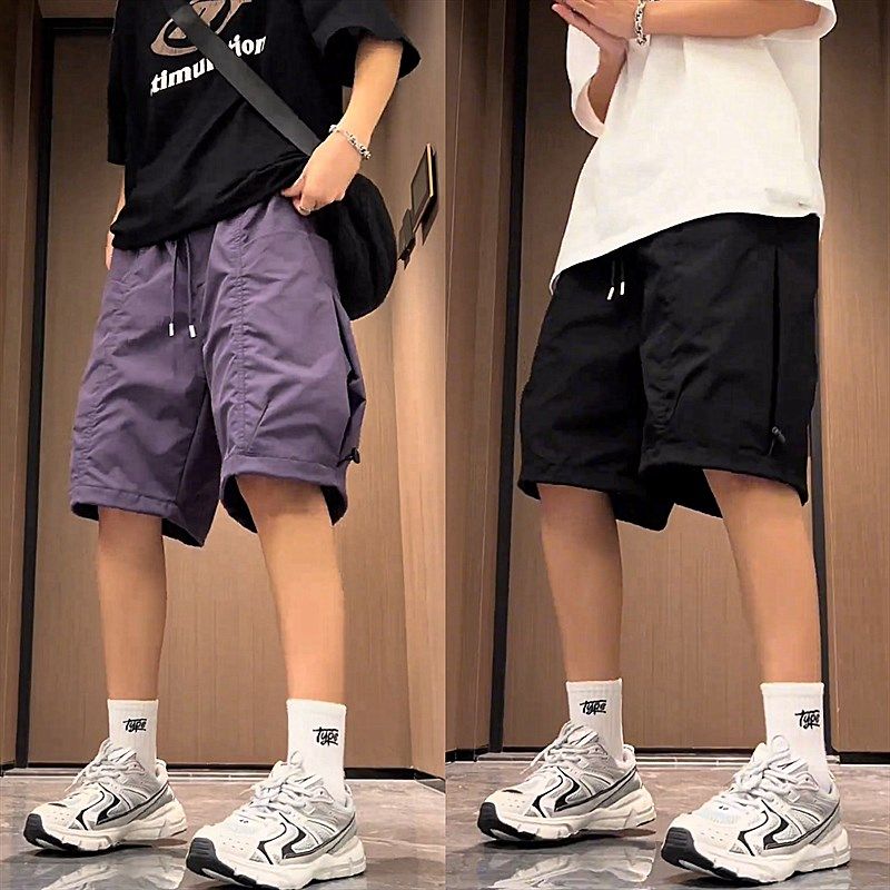 夏季速干结构大口袋工装短裤男士潮牌百搭宽松简约纯色直筒五分裤,男装,短裤,淘宝优惠券,粉丝福利购,淘宝优惠卷