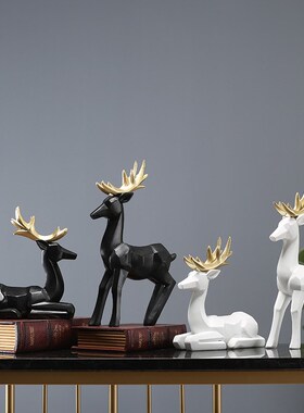 北欧几何麋鹿工艺品摆件创意家居客厅电视柜酒柜玄关装饰摆设礼品