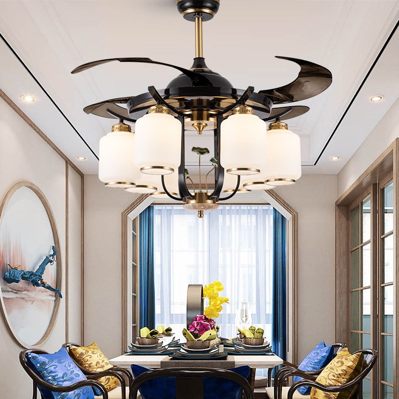 新中式风扇灯全铜吊灯家用客厅中国风吊扇灯变频42寸遥控6头8头灯