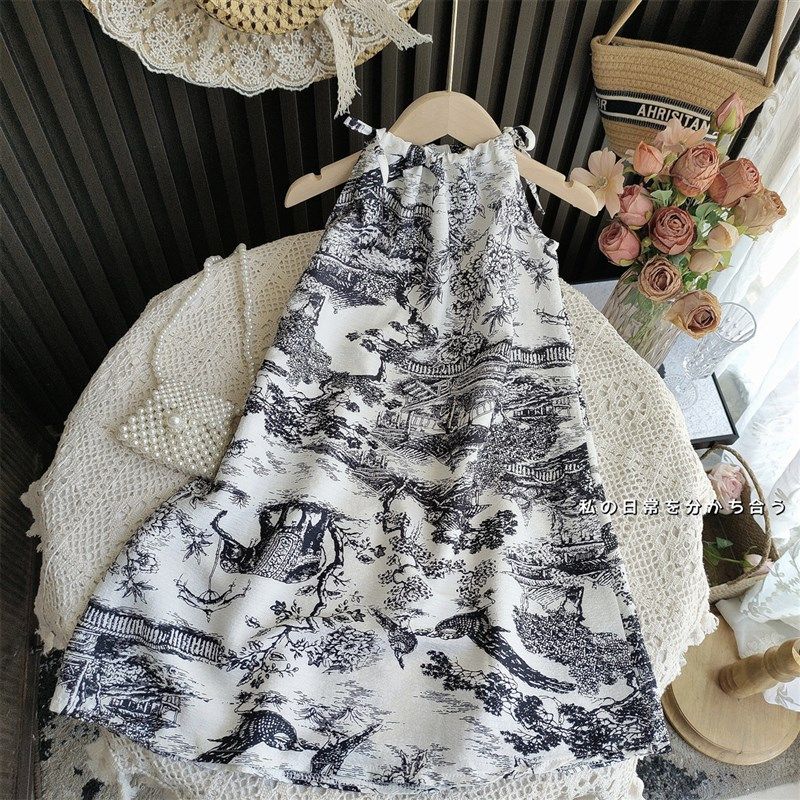 女童宝宝碎花吊带连衣裙2025夏季新款中国风水墨意境挂脖公主裙,童装/婴儿装/亲子装,连衣裙,淘宝优惠券,粉丝福利购,淘宝优惠卷