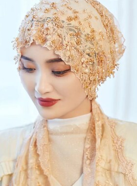 头巾帽子女披肩包头帽时尚民族风帽子盖头网纱套头飘带遮发帽围巾