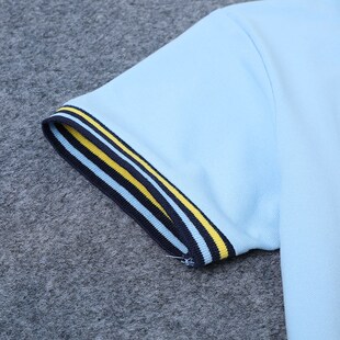 T恤小学生班服 夏装 儿童校服短袖 POLO衫 男女童浅蓝色黄条纹领半袖