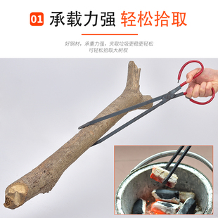 手工锻打火钳垃圾夹长柄加厚垃圾钳拾物器铁钳烧烤炭钳煤饼夹钳
