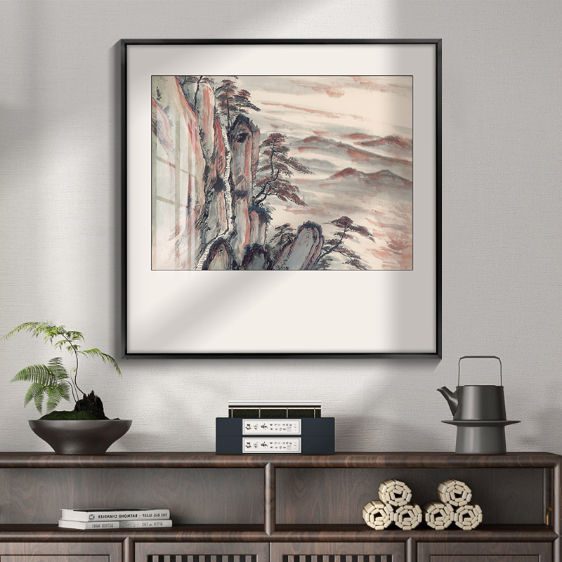 新中式正方形玄关装饰画客厅沙发背景墙水墨画中国风山水组合挂画图片