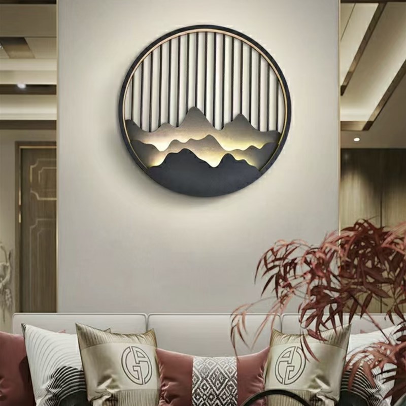 不锈钢圆形屏风隔断定制玄关背景墙浮雕镂空装饰庭院假山水画定制图片