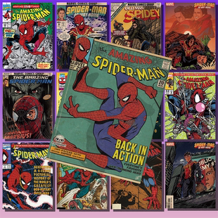 蜘蛛侠海报美式 饰画 复古漫画杂志封面漫威蜘蛛侠卡通房间墙贴及装