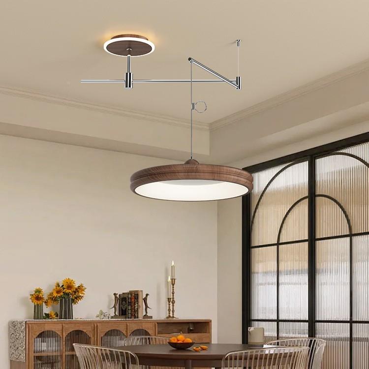 台餐厅吊移灯摇臂中845古风复古胡桃木纹约可位吧饭厅简餐桌灯具