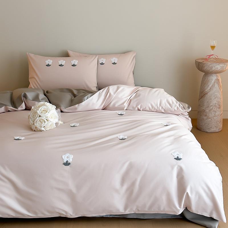 025新款少女心可爱粉60lb202404支色加密床长2绒棉四件套全棉被套