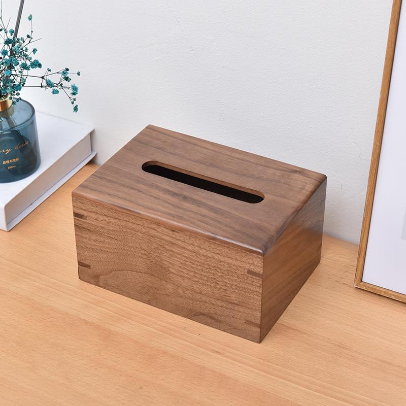 创意实木黑胡桃纸巾盒式客厅木抽纸盒简约家用新中木质小号纸巾餐