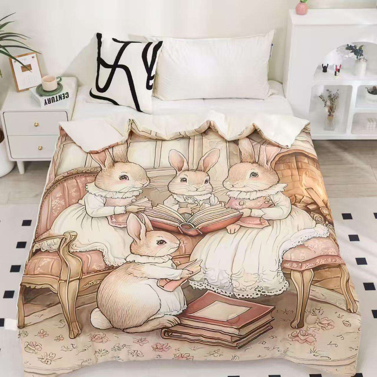 棉邹布儿童柔码软纯透气四DCF季款婴幼儿卡通数印花被丝绵小被子